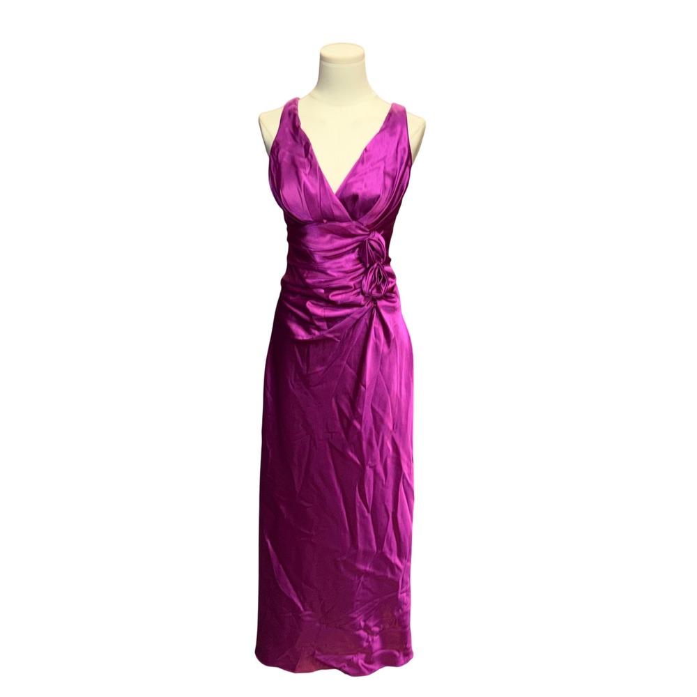 Juno Dress Collection Maxi Gown Women Small Magenta Good Satin Rosette Ruched
